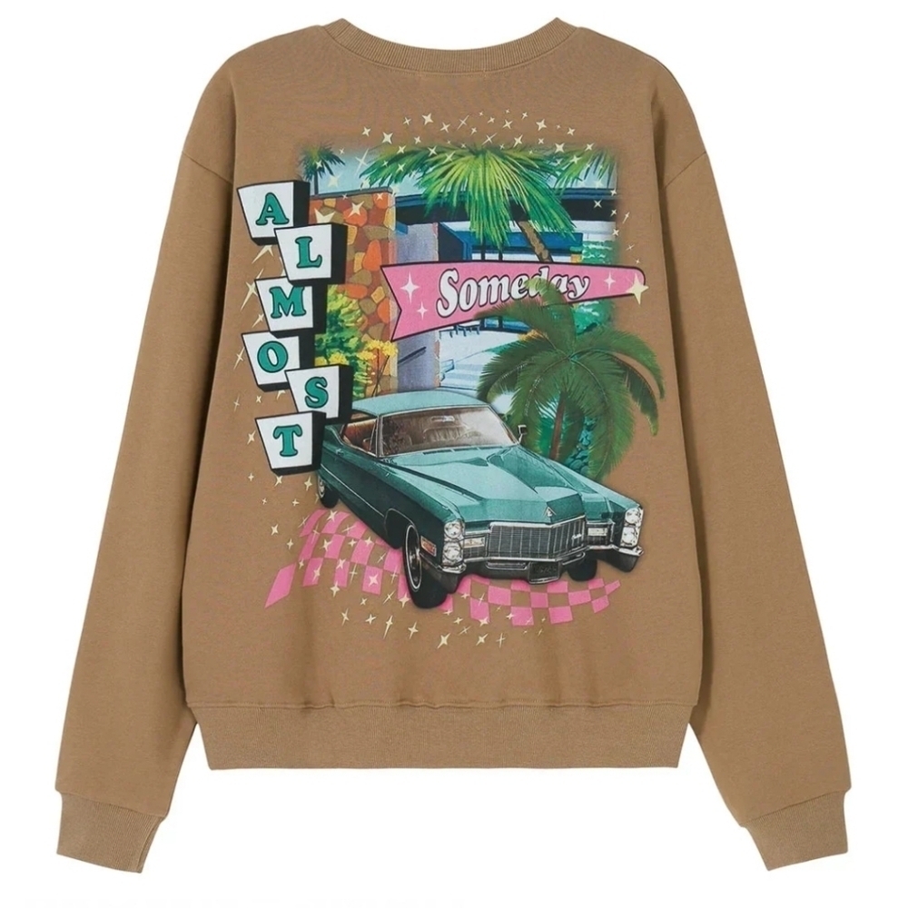 Almost Somday Retro Crewneck Sweatshirt Brown Graphic Sweater Size Large